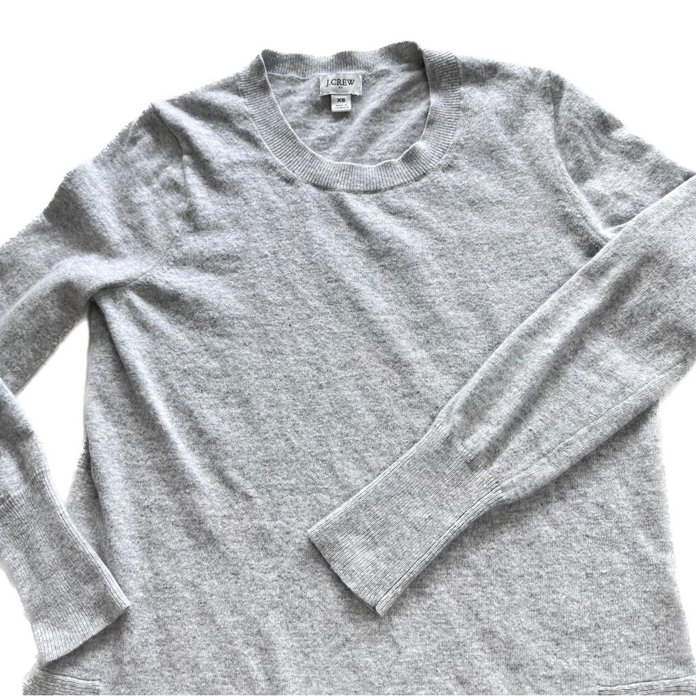 J. Crew Wool Shirttail Pullover Knit Crew Sweater Long Sleeve Side Slit Grey XS